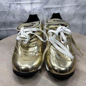PUMA Men’s Size 9 Gold Metallic Sneakers 363869-01 Retro Leather Shoes 2 Laces